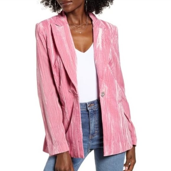 Wayf Jackets & Blazers - NWT - WAYF Pink Textured Crushed Velvet Long Sleeve Blazer Jacket Size XS